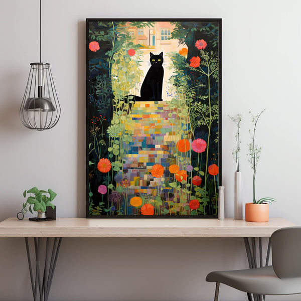 Garden Path with Cat 1916 Painting Poster - Vintage Black Cat Wall Art