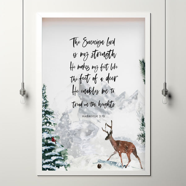 Habakkuk 3:19 'The Lord Is My Strength' Christmas Wall Decor - Inspirational Bible Verse Art for the Holiday Season