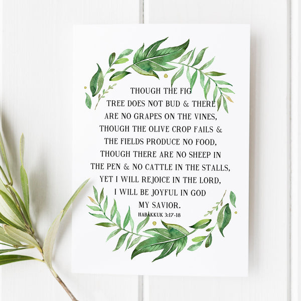 Habakkuk 317-18 - Though the fig tree does not bud - Scripture Art - Bible Verse for Women - Bible verse print - Bible verse wall art 1293958416