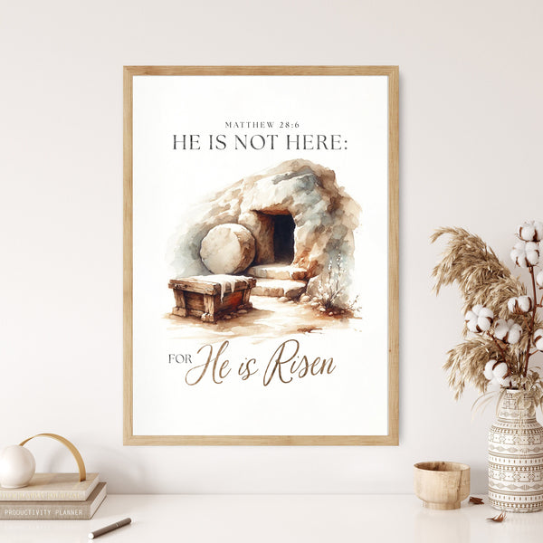 He Is Risen Matthew 286 Canvas Wall Art Framed Poster Modern Bible Quote Watercolor Scripture Print Boho Christian Living Room Easter Print 1712570223