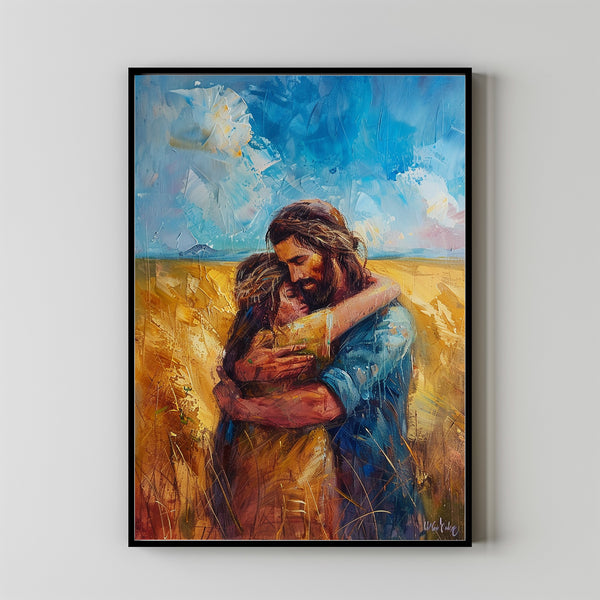 Healing Embrace Jesus Hugging Girl Jesus and Woman Poster, Jesus and Woman Art, Christian Painting, Modern Christian Art, Bible Verse Wall Art, Jesus Painting