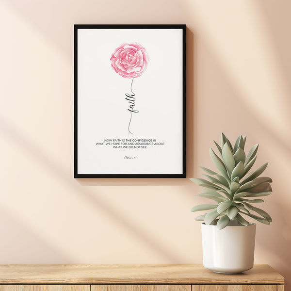 Hebrews 111 Now Faith is Confidence Minimalist Christian Wall Art, Watercolor Floral Nursery Bible Verse Poster Wall Art, Baptism Gift