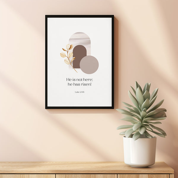 He is not here he has risen Poster Easter Bible Verse Wall Art, Luke 246 Christian Scripture Poster, Boho Christian Easter Decor