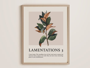 His Love Never Ceases, Bible Verse Poster, Christian Wall Art - Great is Your Faithfulness, Magnolia Leaf, Pink Accents (Physical Poster) 1585448092
