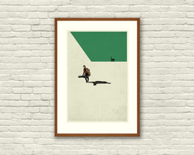 INSIDE LLEWYN DAVIS - Coen Brothers Inspired Poster, Art Print - Abstract Minimalist Shapes, Collage, Cut Paper, Green, Fine Art 596608831