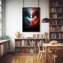 Ice and Fire Dragons Wall Art - Epic Fantasy Dragons Poster - Mystical Ice and Fire Art - Perfect Gift for Dragon Lover