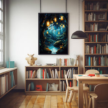 Illuminated Forest Lantern Wall Art - Enchanting Mystical Magical Forest Painting Poster, Dreamy Nature-Inspired Decor