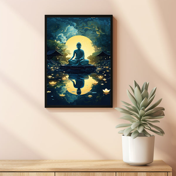Gautama Buddha Spiritual Poster - Serene Buddha Illustration, Enlightening Wall Art for Meditation and Peace
