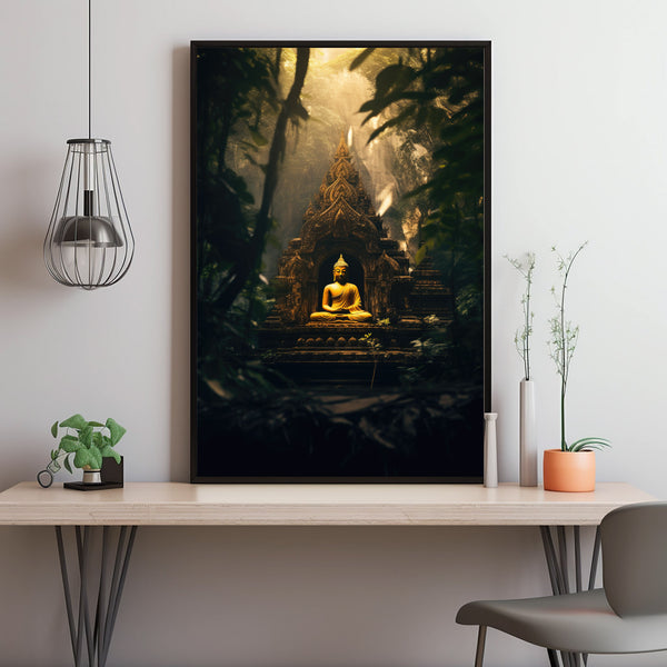 Ancient Temple in Dense Forest Poster - Spiritual Mystical Buddha Forest Art