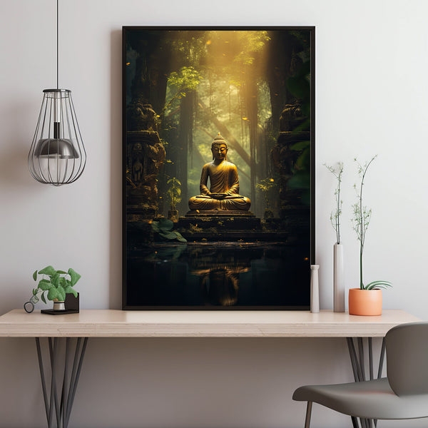 Ancient Temple in Dense Forest Poster - Spiritual Mystical Buddha Forest Art