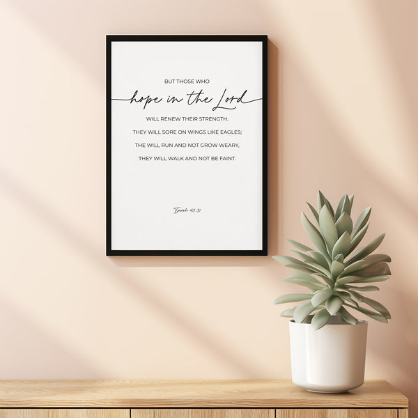 Isaiah 4031 Poster Bible Verse Wall Art, Sore on Wings Like Eagles Quote Scripture Typography Artwork, Minimalist Christian Poster