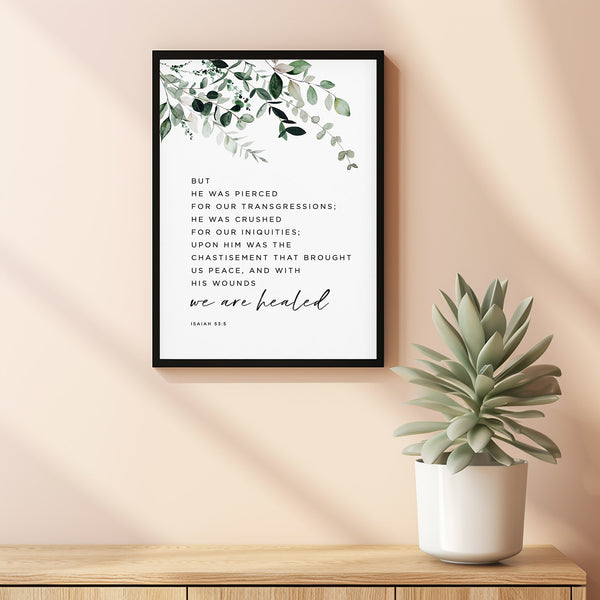 Isaiah 53:5 ESV 'With His Wounds' Bible Verse Wall Art - Reflective Scripture Poster for Easter