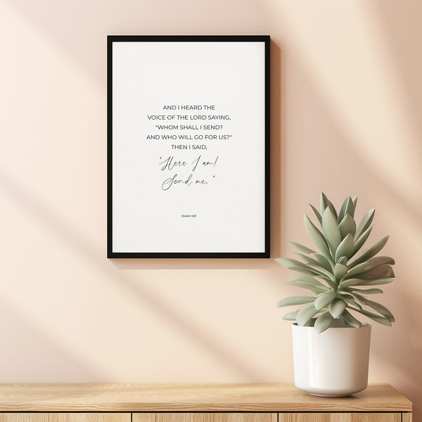 Isaiah 68 Here I Am Send Me Minimalist Bible Verse Poster Wall Art, Modern Christian Scripture Decor Poster, Missionary Gift