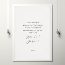 Isaiah 68 Here I Am Send Me Minimalist Bible Verse Poster Wall Art, Modern Christian Scripture Decor Poster, Missionary Gift