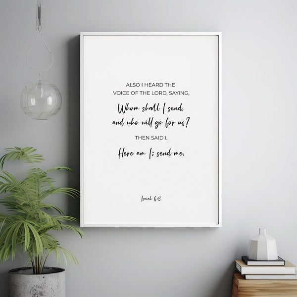 Isaiah 68 KJV Here Am I Send Me Modern Bible Verse Poster Wall Art, Minimal Christian Scripture Decor Poster, Missionary Gift