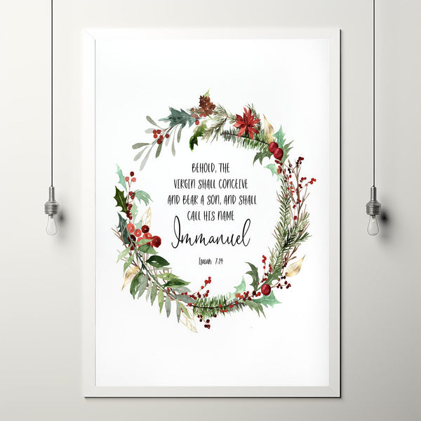 Isaiah 7:14 ESV 'Immanuel' Christmas Printable - Inspirational Bible Verse Wall Art for the Holiday Season