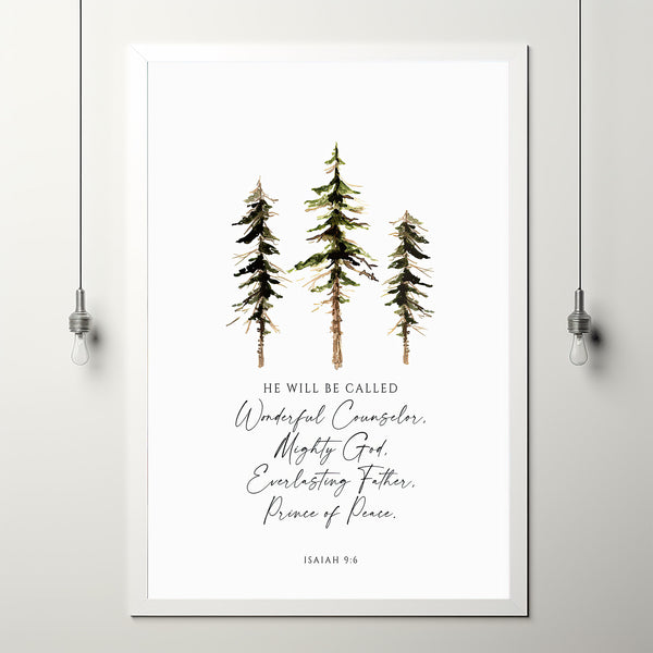Isaiah 96, He Will Be Called Wonderful Counselor, Poster Christmas Bible Verse Wall Art, Christmas Decor, Christmas Quote Art