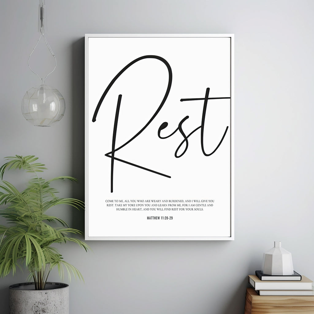 Scripture For Rest I will give you rest, Matthew 1128-29, Bible Verse Poster, Christian W ...