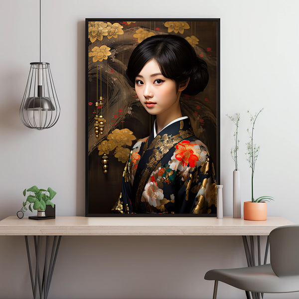 Portrait Poster of a Japanese Young Woman with Short Hair - Elegant and Contemporary Art