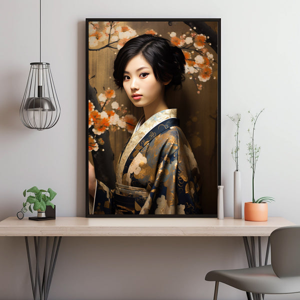 Portrait Poster of a Japanese Young Woman with Short Hair - Elegant and Contemporary Art