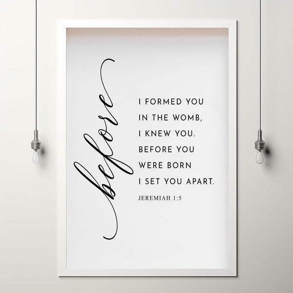 Jeremiah 1:5 'Before I Formed You' Bible Verse Wall Art - Inspirational Christian Decor for Identity and Purpose