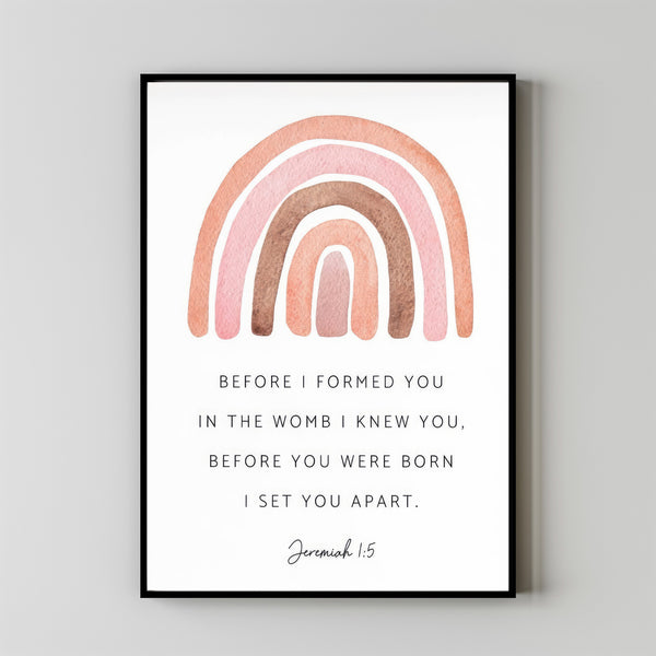 Jeremiah 15 Wall Art, Before I formed you in the womb Rainbow Scripture Wall Art Christian Print Nursery Room Decor Bible Verse Kids