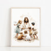 Jesus Playing with Children Watercolor Wall Art Poster Kids Bible Art Scene Modern Boho Christian Scripture Gift Canvas Print Easter Print 1660664112