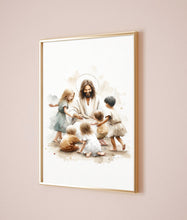 Jesus Playing with Children Watercolor Wall Art Poster Kids Bible Art Scene Modern Boho Christian Scripture Gift Canvas Print Easter Print 1660664112