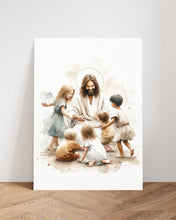 Jesus Playing with Children Watercolor Wall Art Poster Kids Bible Art Scene Modern Boho Christian Scripture Gift Canvas Print Easter Print 1660664112