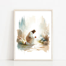 Jesus Prays in the Garden of Gethsemane Holy Bible Verse Canvas Wall Art Poster Gift Watercolor Boho Christian Scripture Print Easter Print 1674821307
