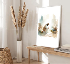 Jesus Prays in the Garden of Gethsemane Holy Bible Verse Canvas Wall Art Poster Gift Watercolor Boho Christian Scripture Print Easter Print 1674821307