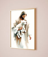 Jesus With the Lamb Canvas Wall Art Poster Holy Bible Art Birthday Gift Watercolor Boho Christian Print Trendy Living Room Home Decor Frame 1642109676