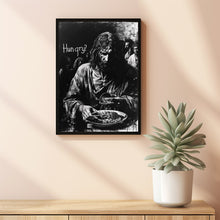 Jesus feeding the 5000 with the text Hungry Poster, Jesus Wall Art, Jesus Decor