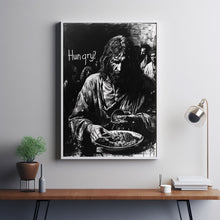 Jesus feeding the 5000 with the text Hungry Poster, Jesus Wall Art, Jesus Decor