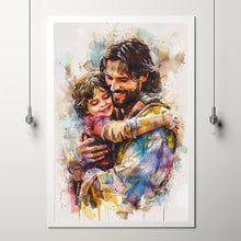 Watercolor Painting of Jesus Holding a Boy, Christ's Embrace Print, Christian Nursery Decor, Lds Baptism Gift for Boy, Bible Wall Art 1