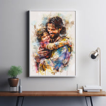 Watercolor Painting of Jesus Holding a Boy, Christ's Embrace Print, Christian Nursery Decor, Lds Baptism Gift for Boy, Bible Wall Art 1