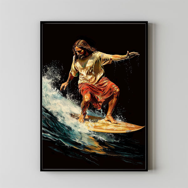 Jesus Surfer Poster Cool Retro Surfing Wall Art Funny Jesus 90s Poster Revolution Retro Surfing  Poster Summer Beach 1