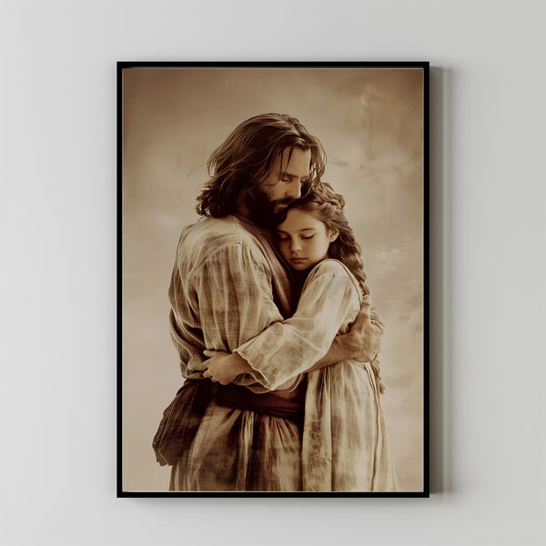 Safe in His Arms, Jesus and Woman Painting, Jesus Hugging Woman Wall Art, Jesus Painting, Jesus Wall Art, Christian Home Decor