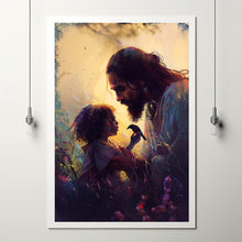 CHRISTIAN ART, Christ with child Poster painting of Jesus, Christ and Children, wall art poster print, Christ oil painting 1