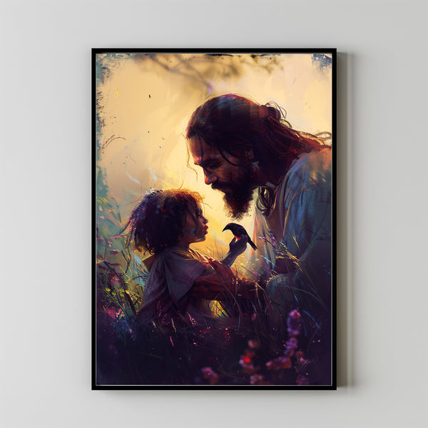 CHRISTIAN ART, Christ with child Poster painting of Jesus, Christ and Children, wall art poster print, Christ oil painting 1