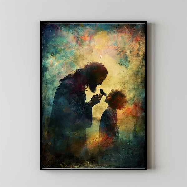 CHRISTIAN ART, Christ with child Poster painting of Jesus, Christ and Children, wall art poster print, Christ oil painting