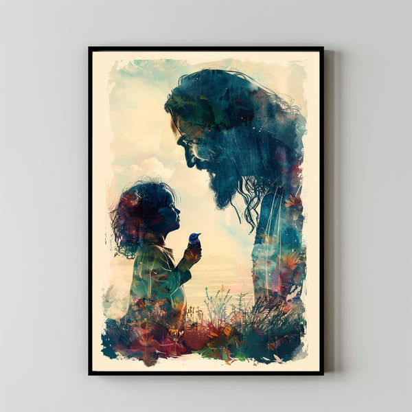 CHRISTIAN ART, Christ with child Poster painting of Jesus, Christ and Children, wall art poster print, Christ oil painting 2