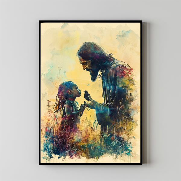 CHRISTIAN ART, Christ with child Poster painting of Jesus, Christ and Children, wall art poster print, Christ oil painting 3