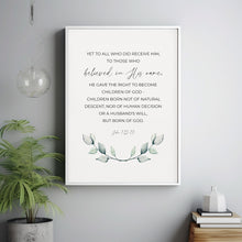 John 11213 Minimalist Watercolor Floral Greenery Christian Easter Scripture Poster Wall Art Poster Decor, Baptism Gift