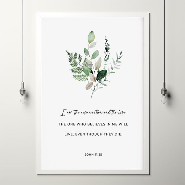 John 11:25 'I Am The Resurrection' Scripture Wall Art - Easter Bible Verse Poster for Renewal and Hope