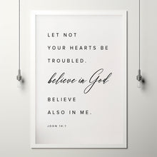 John 14:1 'Believe In God' Bible Verse Wall Art - Uplifting Scripture Decor for Christian Faith and Trust