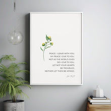 John 1427 Peace I Leave With You Christian Easter Bible Verse Poster Wall Art with Watercolor Yellow Flower Poster