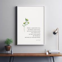 John 1427 Peace I Leave With You Christian Easter Bible Verse Poster Wall Art with Watercolor Yellow Flower Poster