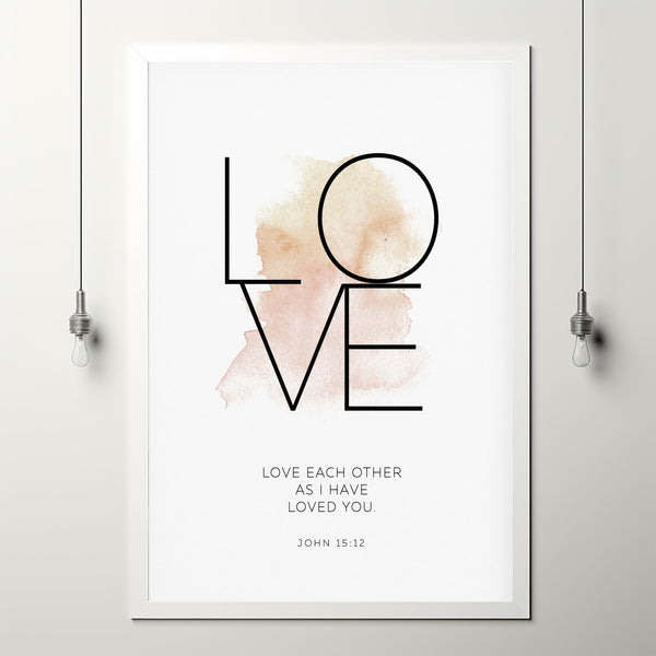 John 15:12 'Love Each Other' Bible Verse Wall Art - Heartfelt Christian Decor for Compassion and Unity