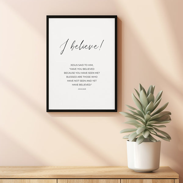 John 2029 Poster Easter Bible Verse Wall Art, Minimalist Faith Scripture Typography Artwork, Baptism Gift, Christian Easter Decor